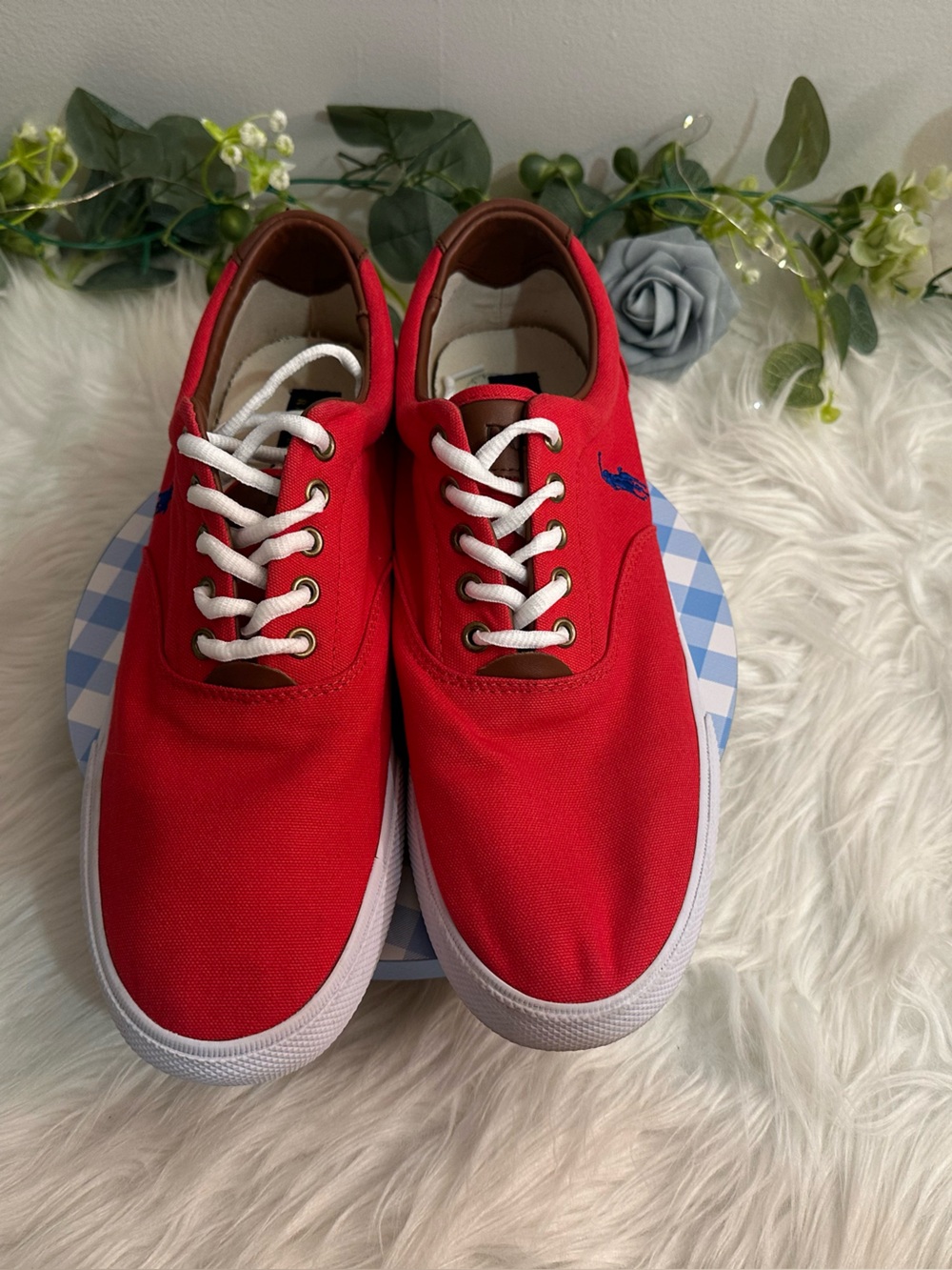 Polo by Ralph Lauren Red Canvas Kids Sneakers with White Soles